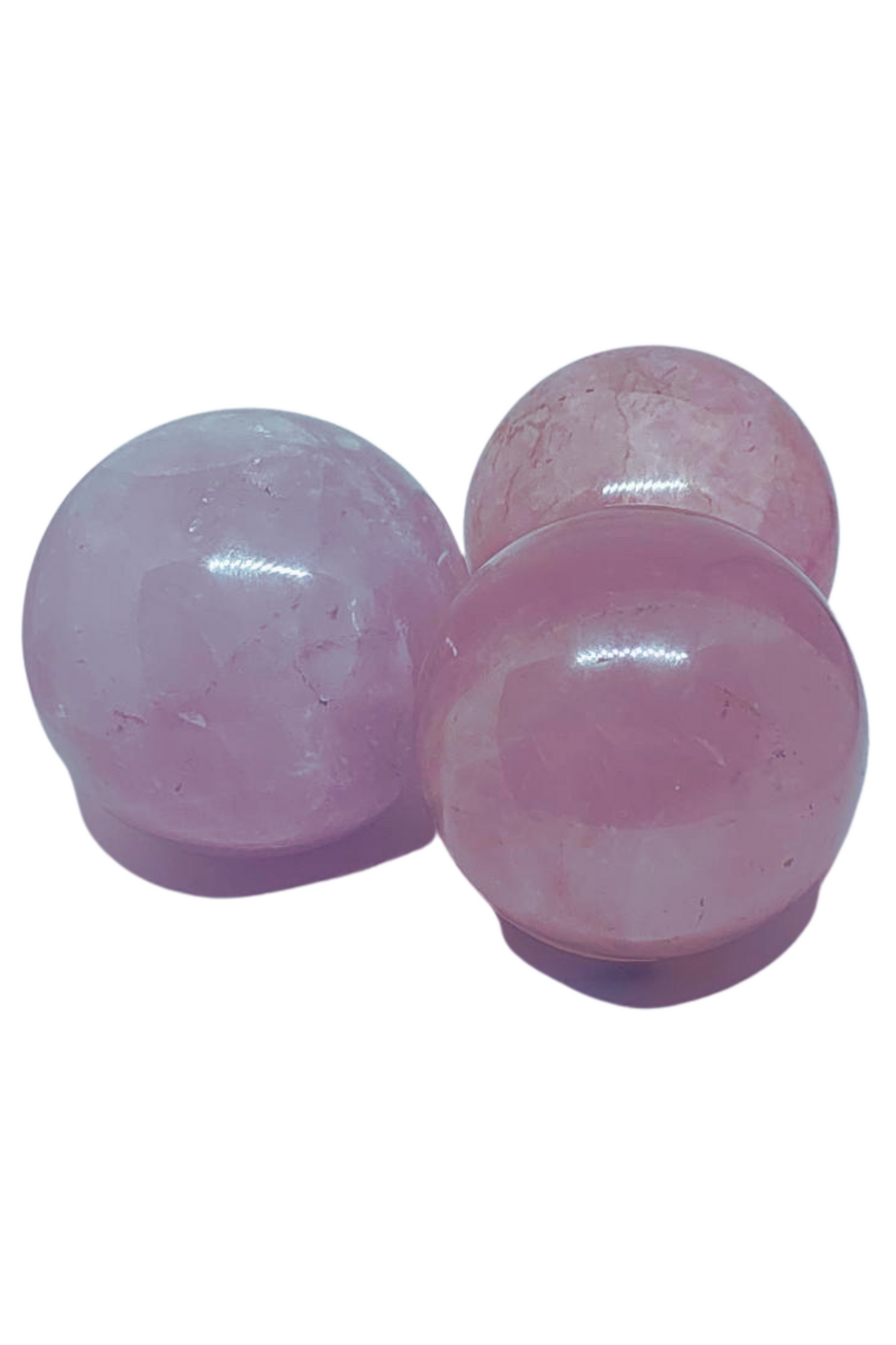 3 pierres sphériques en quartz rose de Madagascar 1.1 KG - livraison incluse