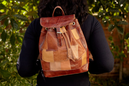 Mini backpack in real brown zebu leather