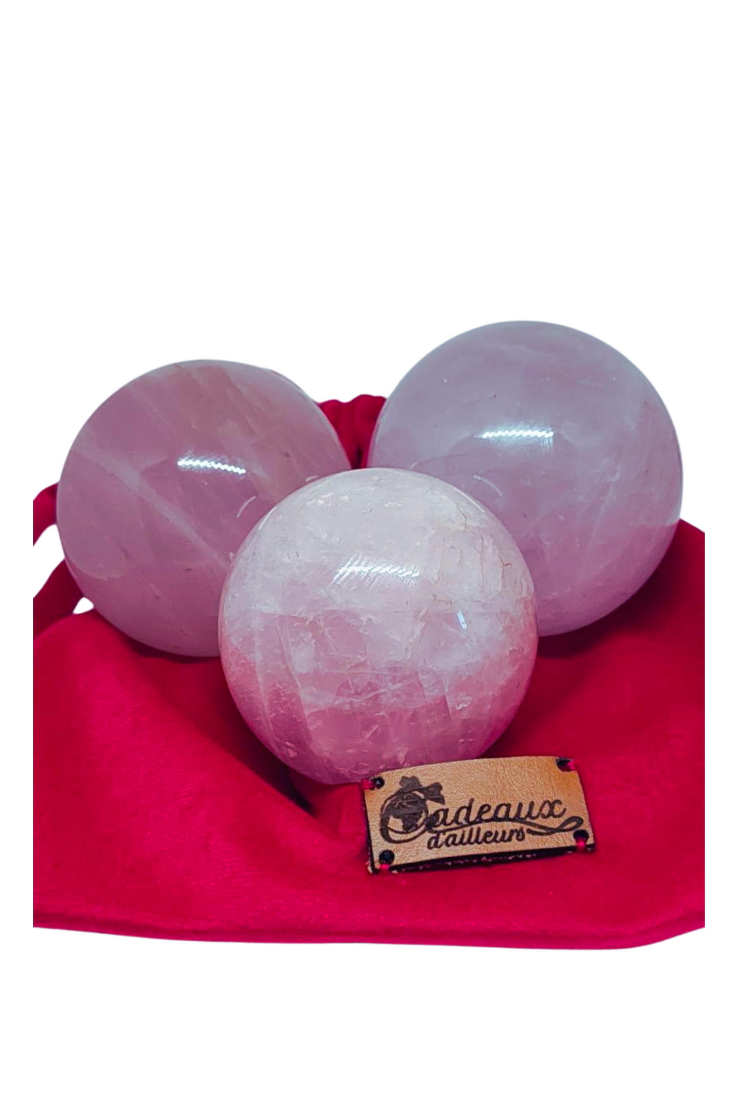 3 pierres sphériques en quartz rose de Madagascar 1.1 KG - livraison incluse