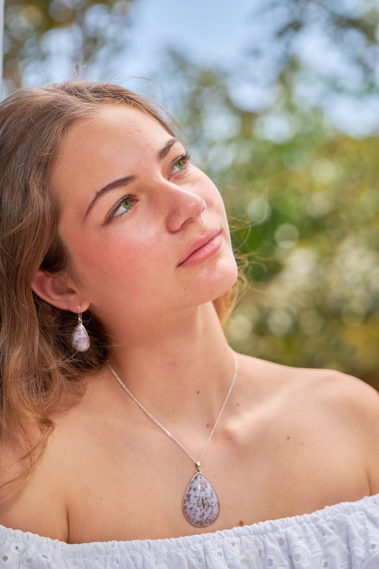 Parure Tatiana - Pierre jaspe orbiculaire - chaîne en argent pur - pendentif - boucles d'oreilles - livraison gratuite