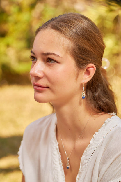 Parure Amélie - pierre lapis lazuli - chaîne en argent 999 - pendentif - bague - bracelet - boucles d'oreilles - livraison incluse