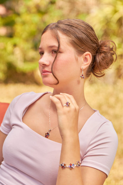 Parure de 1000 feux - pierres : citrine - quartz - améthyste - labradorine - chaîne en argent 999 - pendentif - bague - bracelet - boucles d'oreilles - livraison incluse